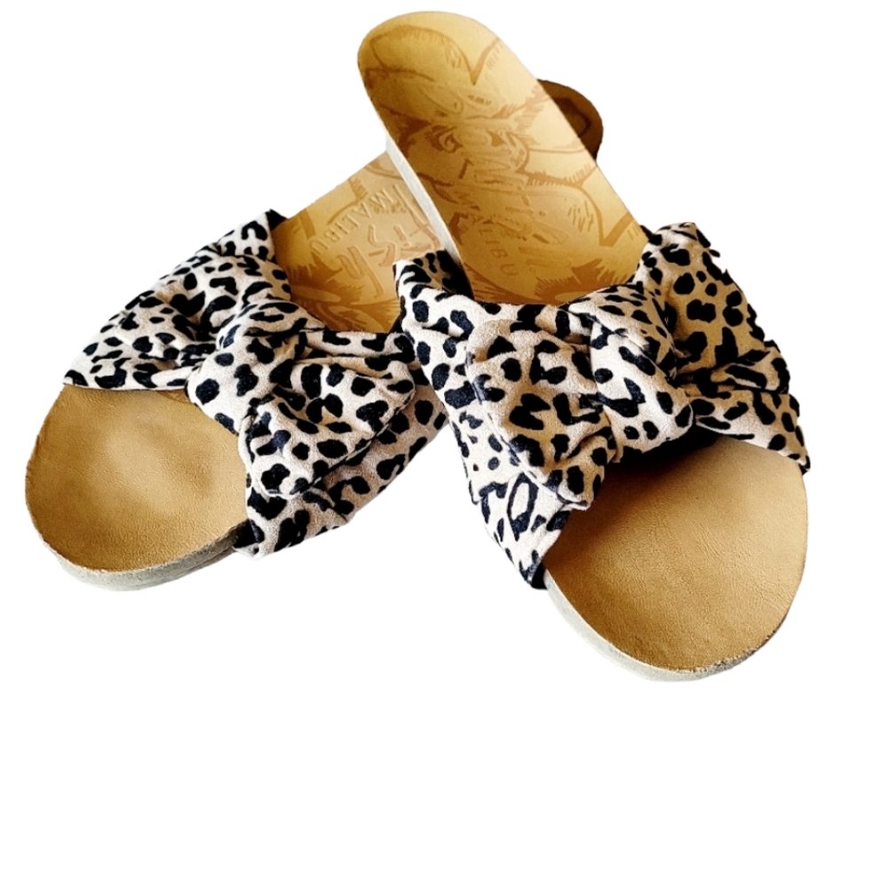 Blowfish Leopard Print Slide Sandals Tan and Black Size 8.5